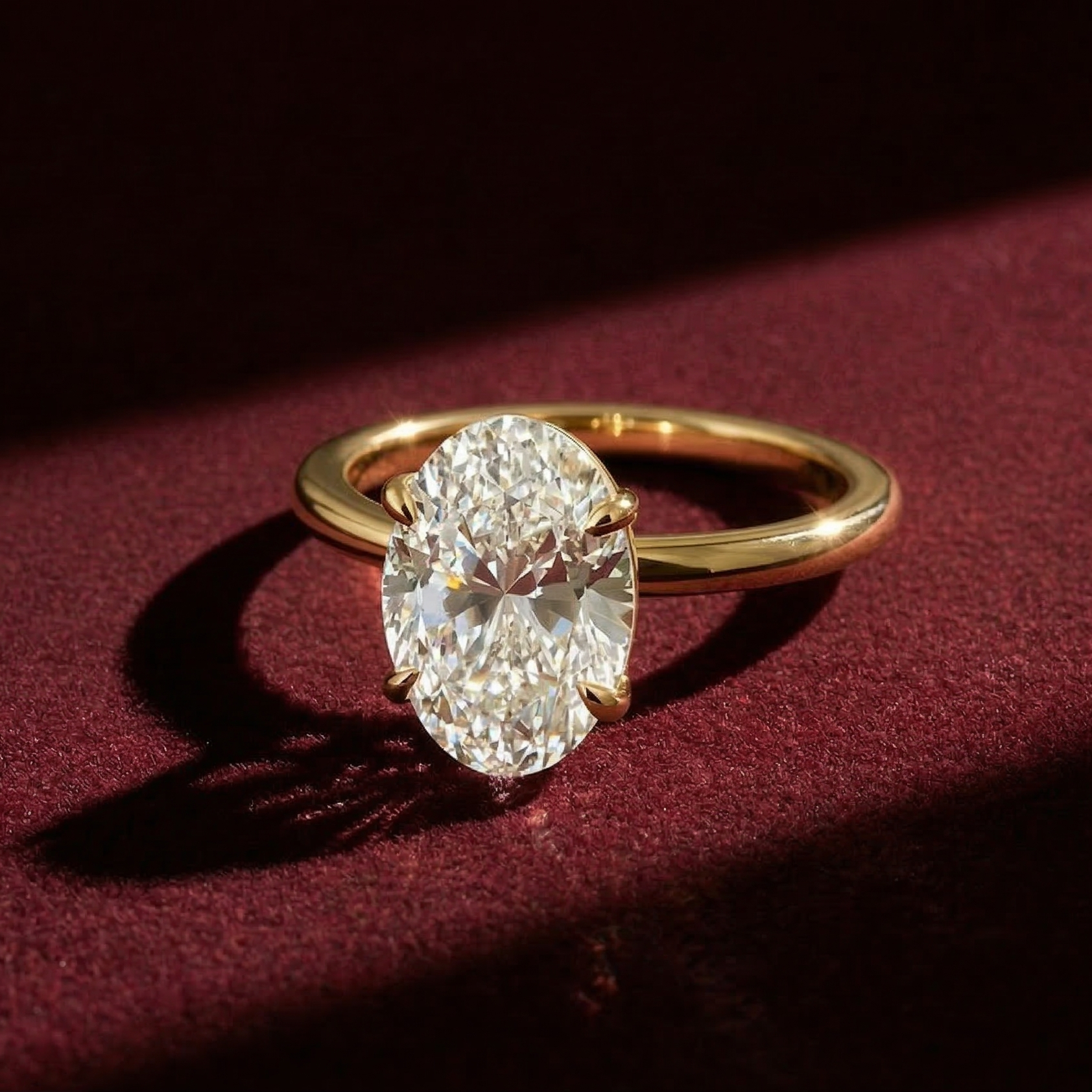 Oval Lab Grown Diamond Solitaire Ring in Handmade Solid 14K Gold