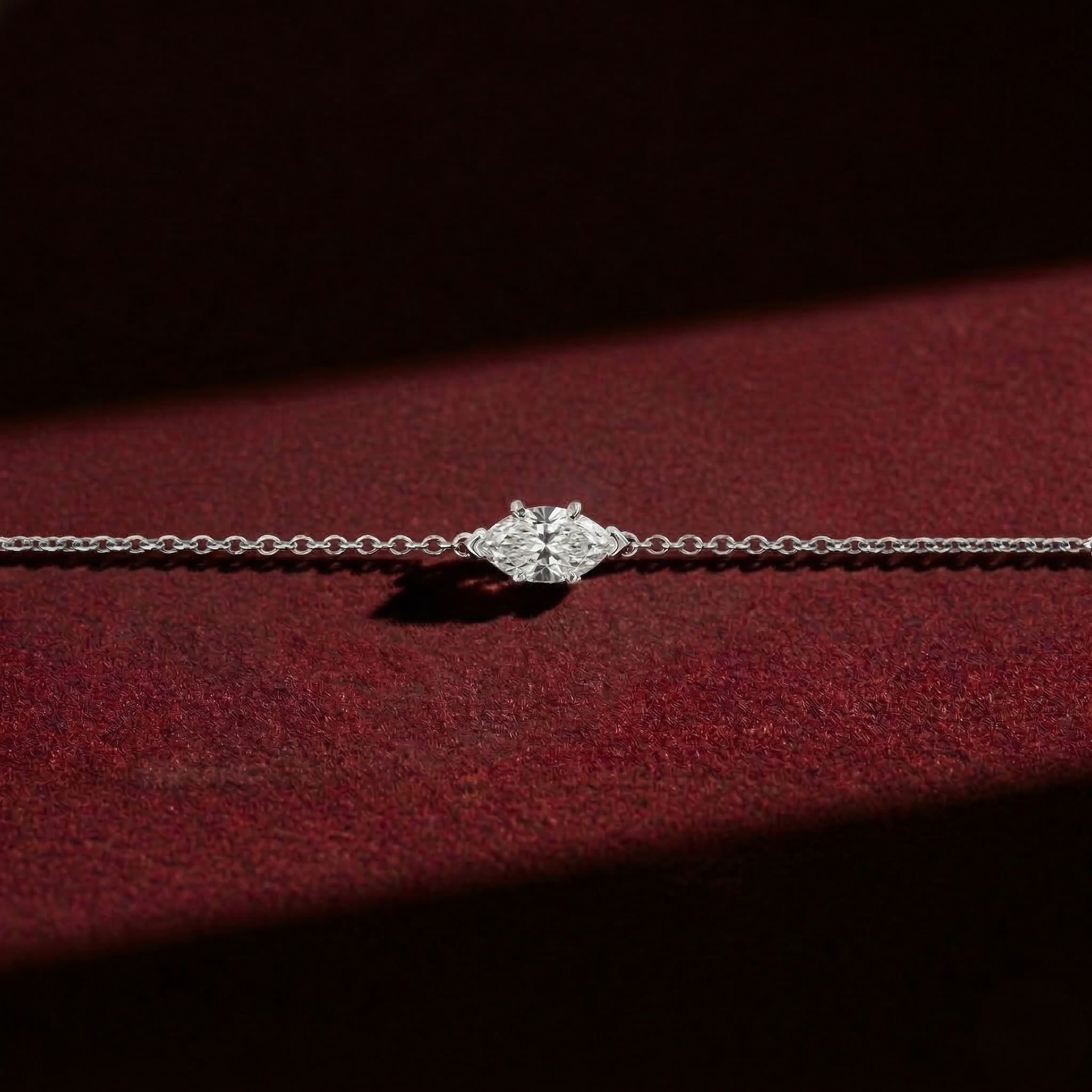 Handmade Marquise Cut Lab Grown Diamond Solitaire Bracelet in 14K Gold