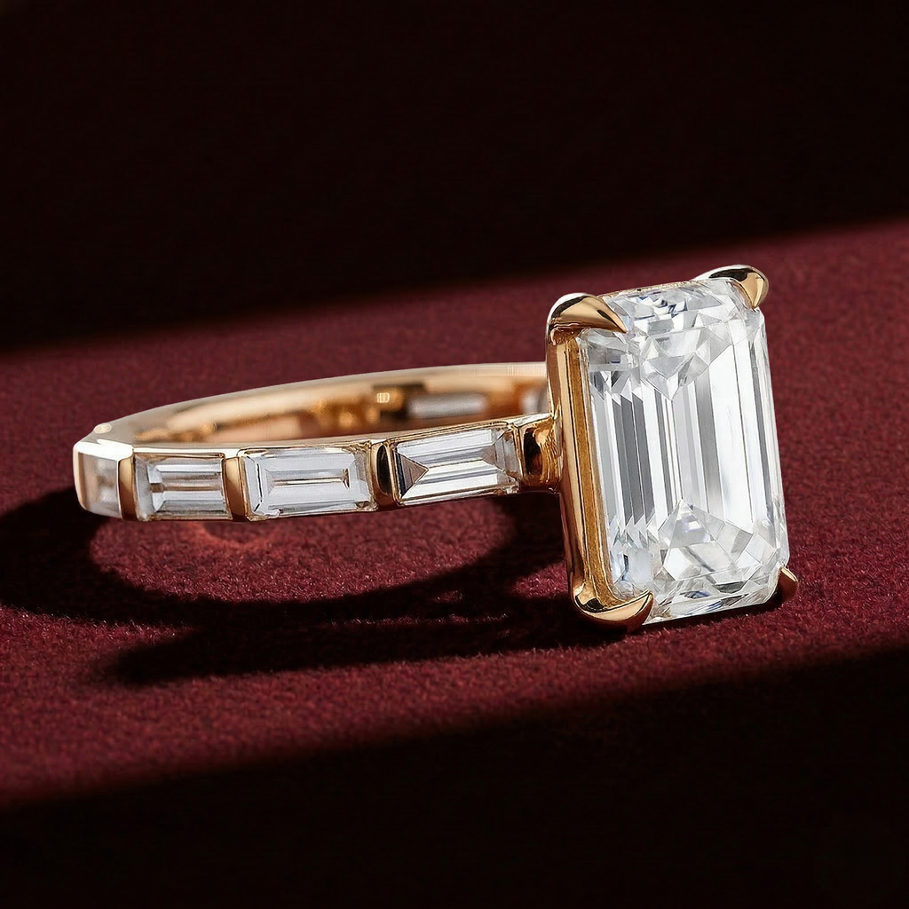 Vintage Art Deco Emerald Cut Lab Grown Diamond Ring – Solid 14K Gold