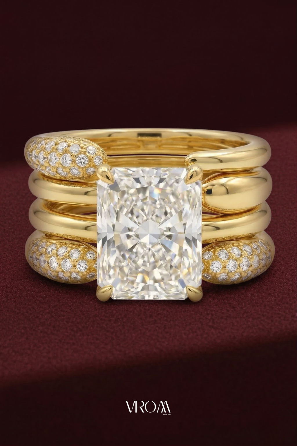 Radiant Cut Diamond Stackable Ring 2.65 CT, Multi Band Diamond Ring, 4 Band Stack Ring, Statement Engagement Ring, Gold Diamond Ring