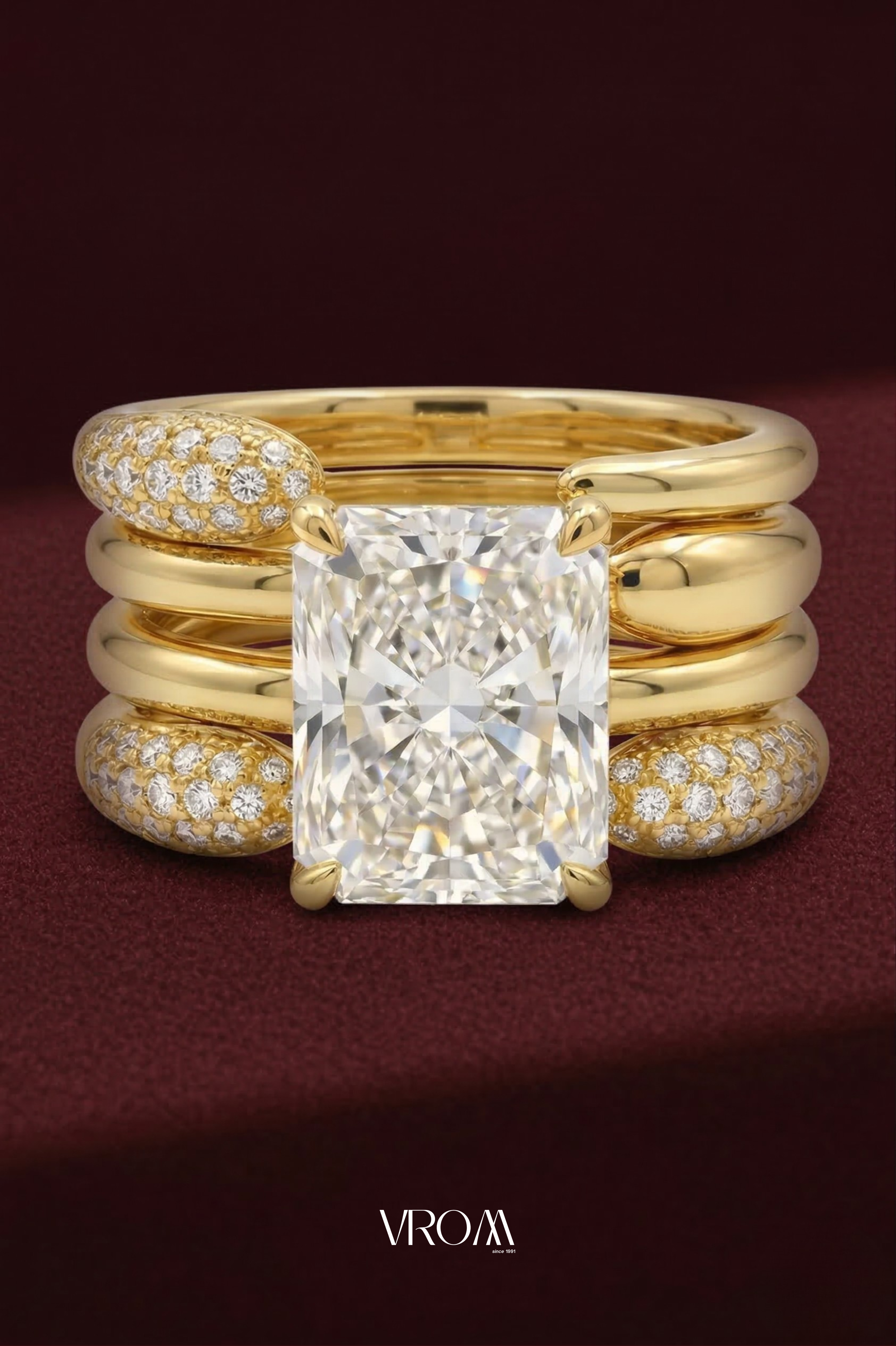 Radiant Cut Diamond Stackable Ring 2.65 CT, Multi Band Diamond Ring, 4 Band Stack Ring, Statement Engagement Ring, Gold Diamond Ring