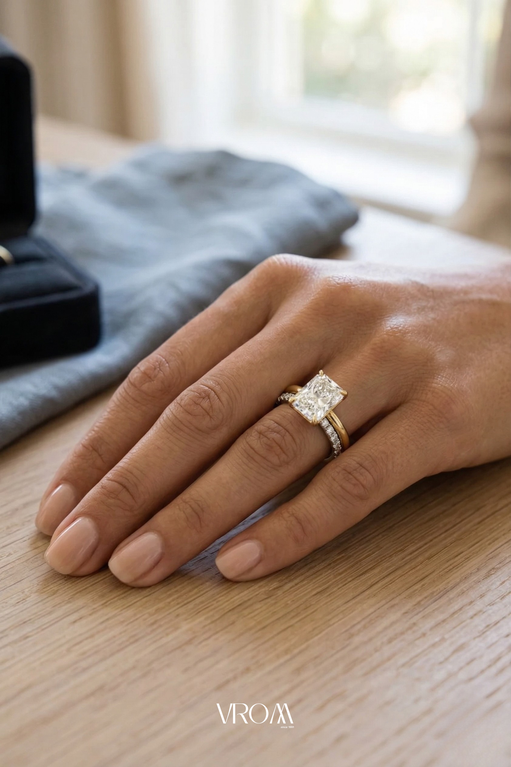 Radiant Diamond Stackable Ring, Two Band Diamond Ring, Lab Grown Diamond Engagement Ring, Pave Diamond Band Ring, Minimal Gold Ring
