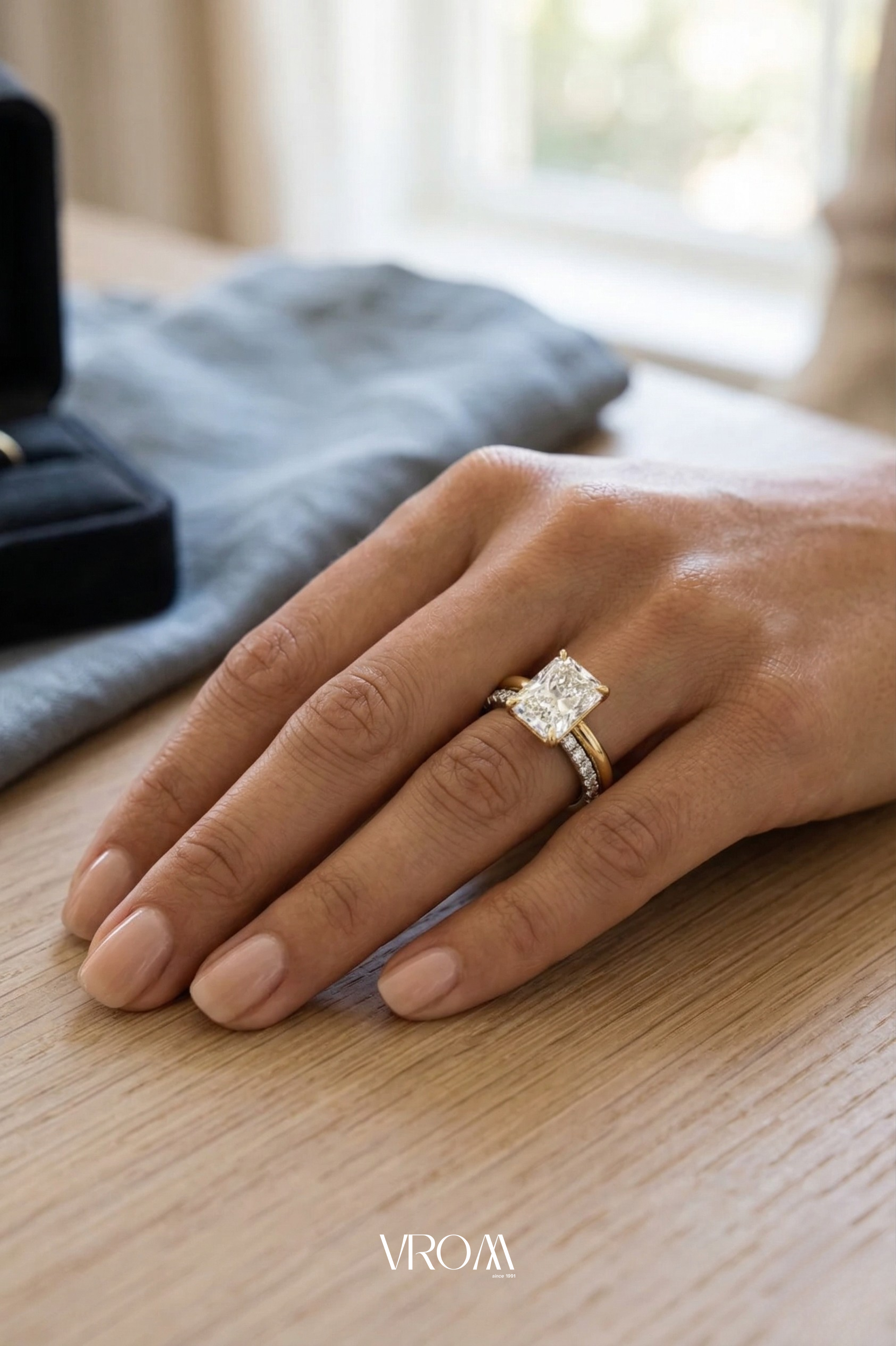 Radiant Diamond Stackable Ring, Two Band Diamond Ring, Lab Grown Diamond Engagement Ring, Pave Diamond Band Ring, Minimal Gold Ring