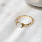 Minimalist Emerald Cut Ring with Side Stone Accents | Lab Grown Diamond | 14K Yellow Gold