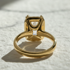 Modern Emerald Solitaire Bezel with 2 Prong Setting Engagement Ring | Lab Grown Diamond | 14K Yellow Gold