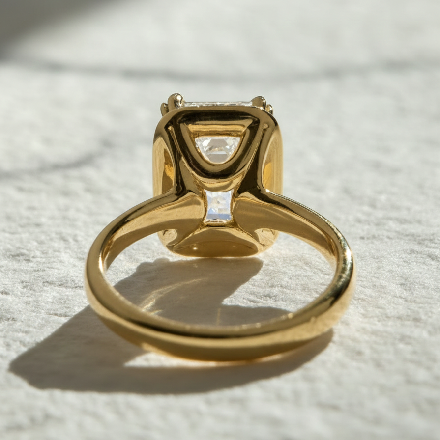 Modern Emerald Solitaire Bezel with 2 Prong Setting Engagement Ring | Lab Grown Diamond | 14K Yellow Gold