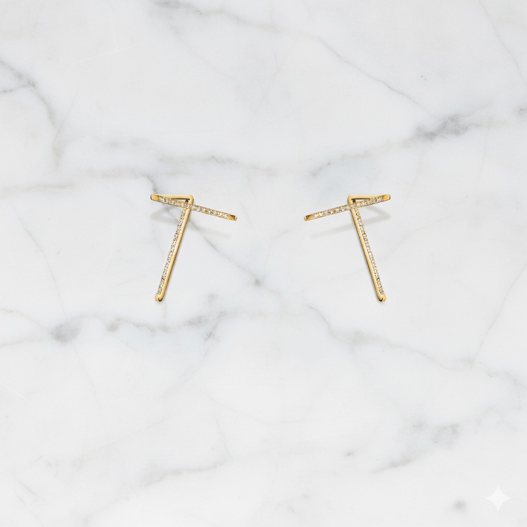 Minimal Cross Bar Earrings | Lab Grown Diamond | 14K Yellow Gold Sleek Modern Design