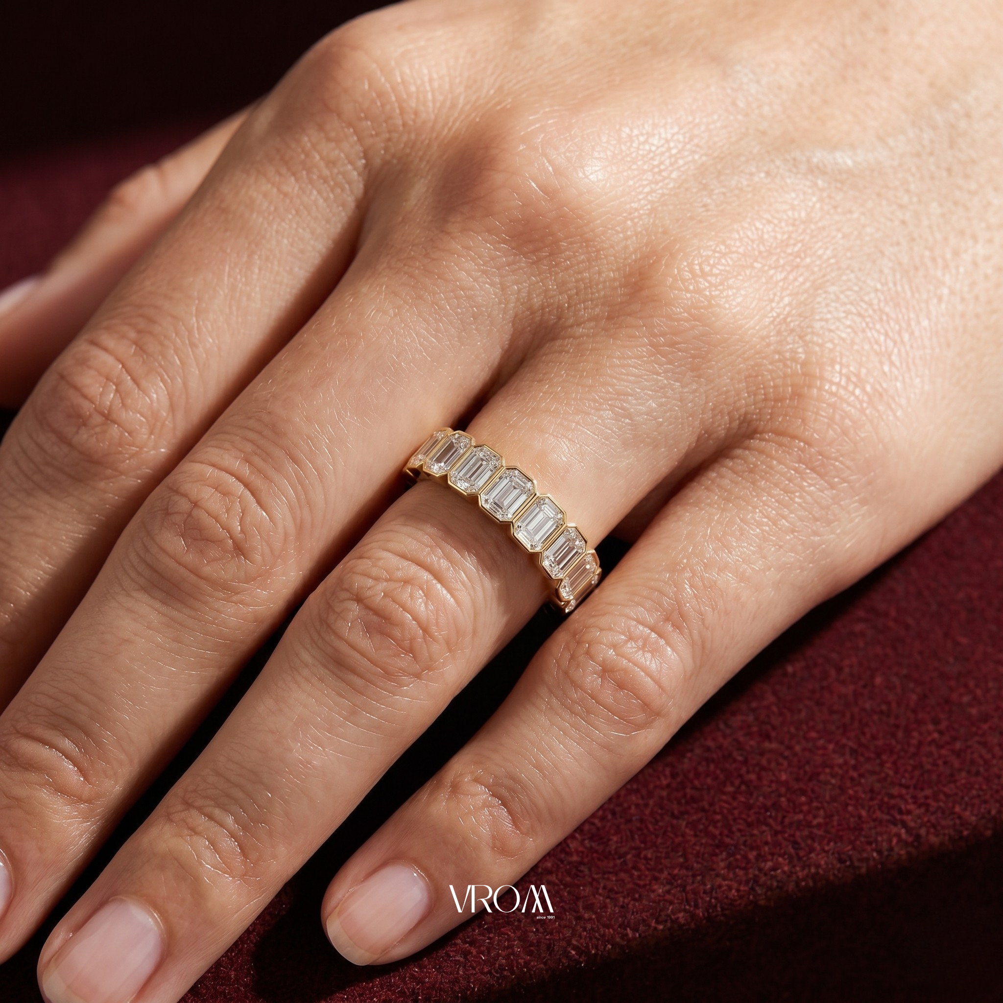 Emerald Cut Lab Grown Diamond Bezel Set Bridal Ring in Solid 14K Gold