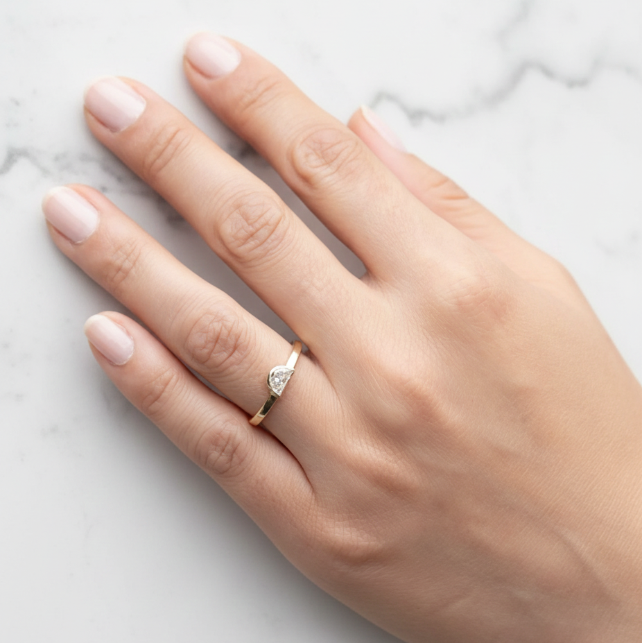 Minimalist Half Moon East West Bezel Set Solitaire Ring | Lab Grown Diamond | 14K Yellow Gold