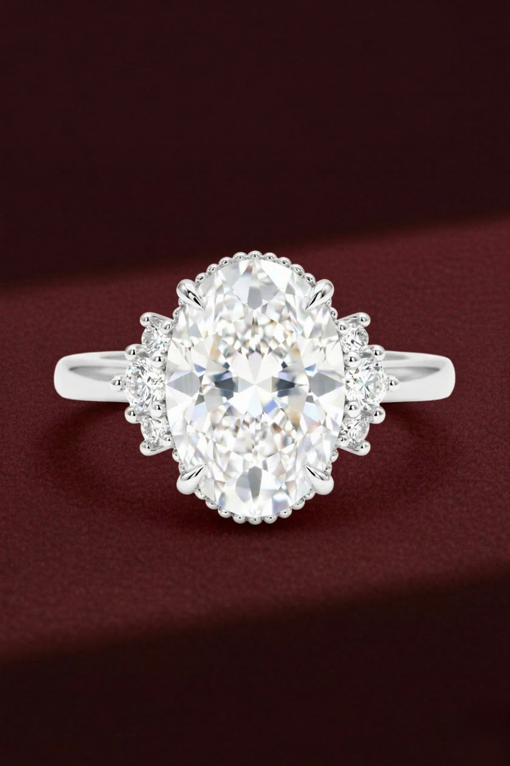 Oval Diamond Engagement Ring 2.05 Carat, Oval Diamond Ring with Side Stones,Hidden Detail Diamond Ring, Gold Engagement Ring, Lab Grown Ring