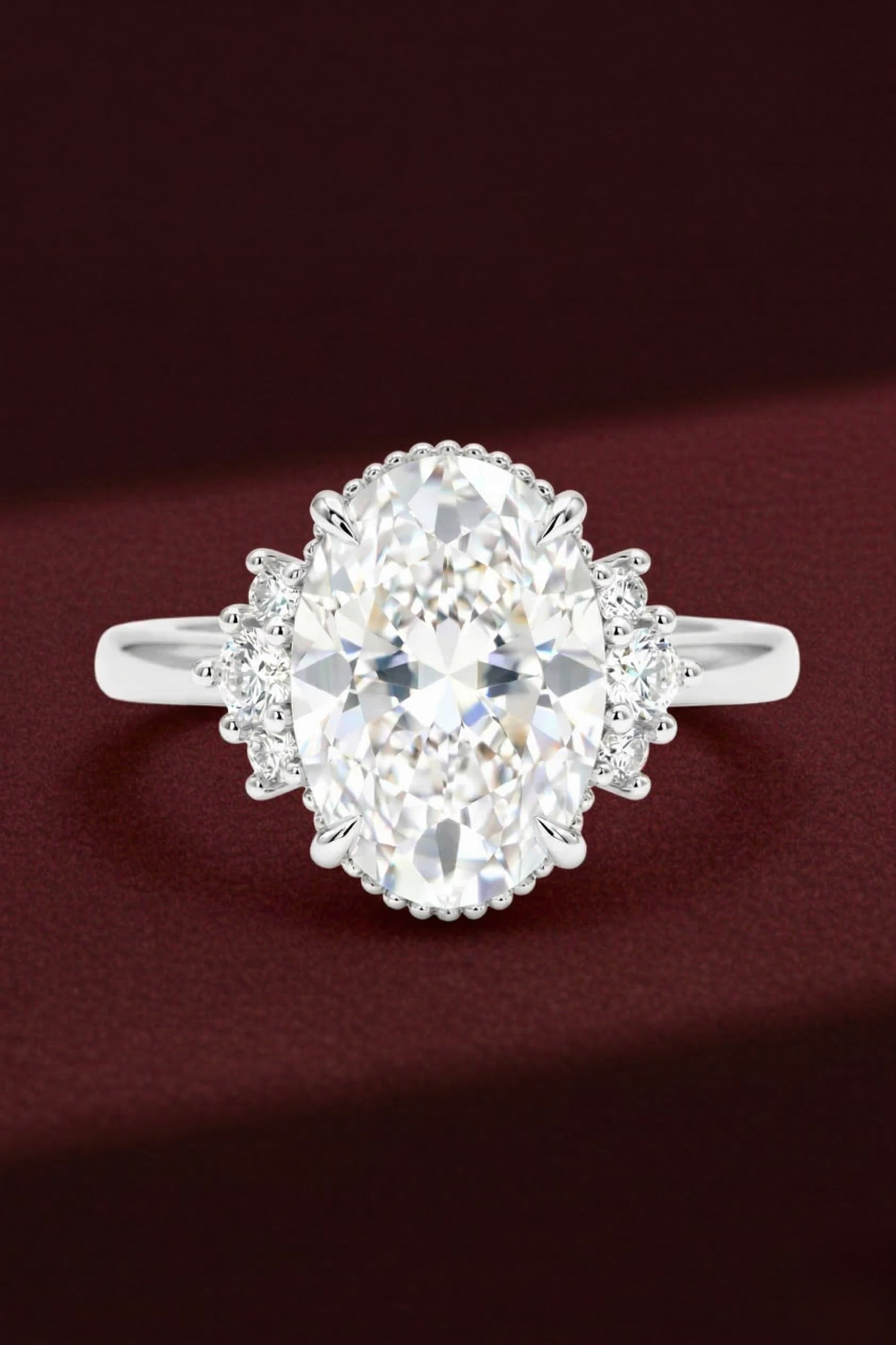 Oval Diamond Engagement Ring 2.05 Carat, Oval Diamond Ring with Side Stones,Hidden Detail Diamond Ring, Gold Engagement Ring, Lab Grown Ring