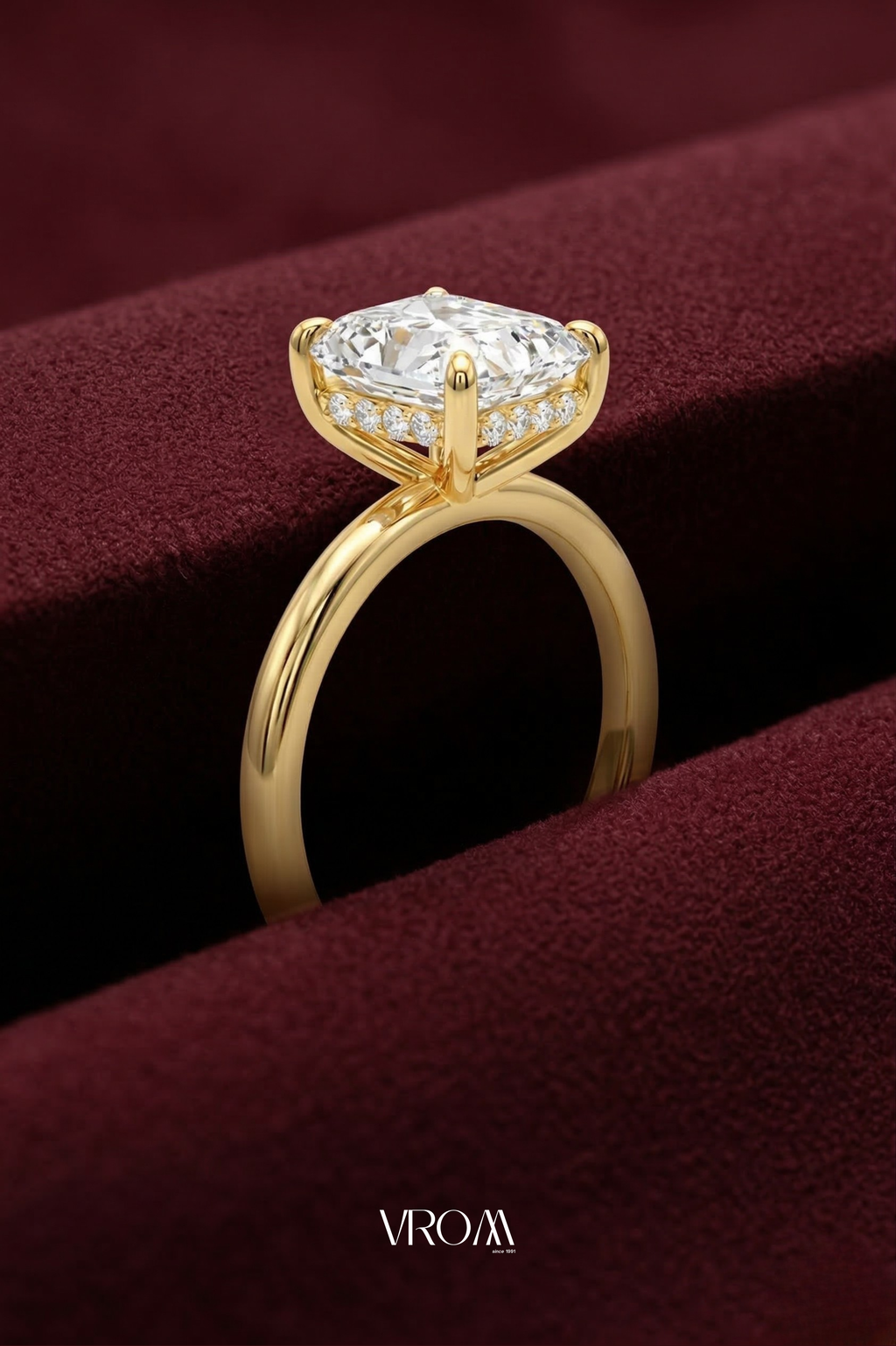 Radiant Cut Solitaire Diamond Ring, Hidden Halo Diamond Ring, Lab Grown Diamond Ring, Tiger Prong Engagement Ring, Gold Ring