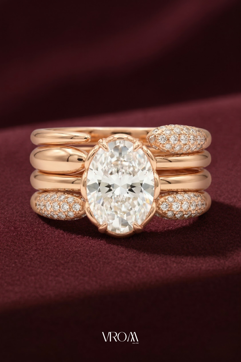 Oval Diamond Stackable Ring, Four Band Diamond Ring, Statement Gold Ring, Lab Grown Diamond Engagement Ring, Multi Band Luxury Ring