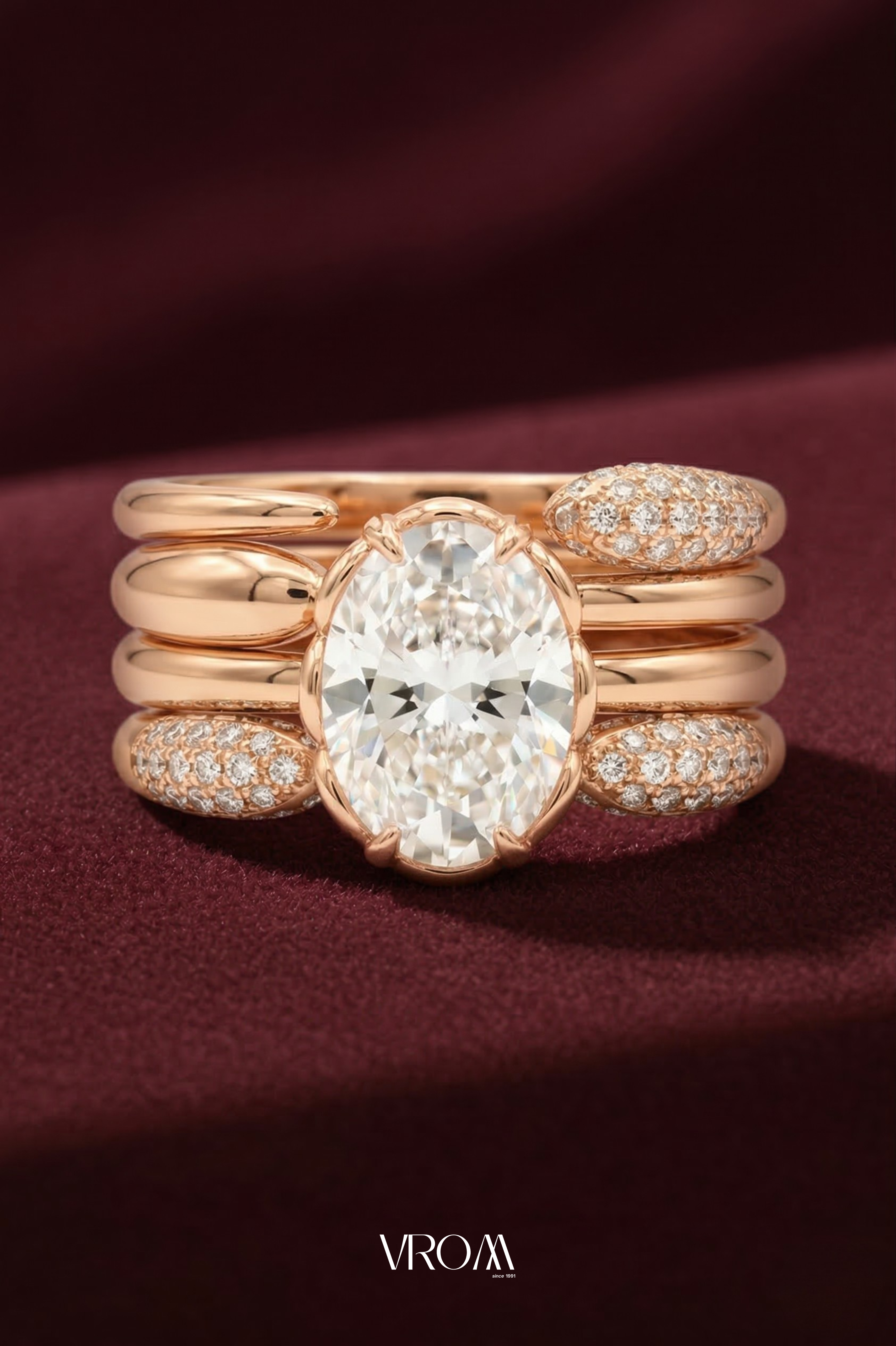 Oval Diamond Stackable Ring, Four Band Diamond Ring, Statement Gold Ring, Lab Grown Diamond Engagement Ring, Multi Band Luxury Ring