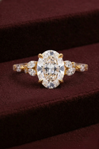 Oval Diamond Engagement Ring, Oval Cut Diamond Ring with Marquise & Round Side Diamonds, Diamond Accent Ring, Gold Diamond Ring