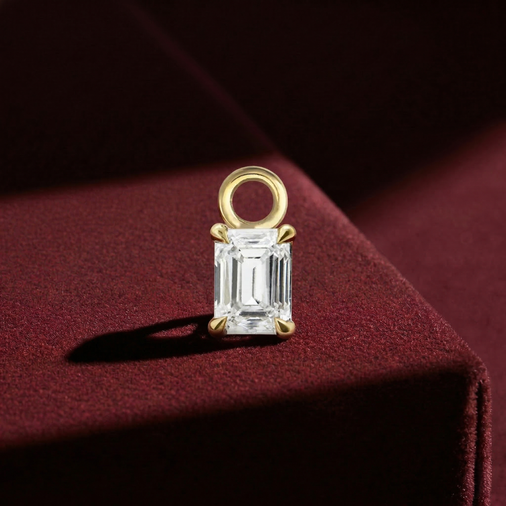 Dainty Lab Diamond Emerald Charm Earrings: 14k Gold Bridal Jewelry