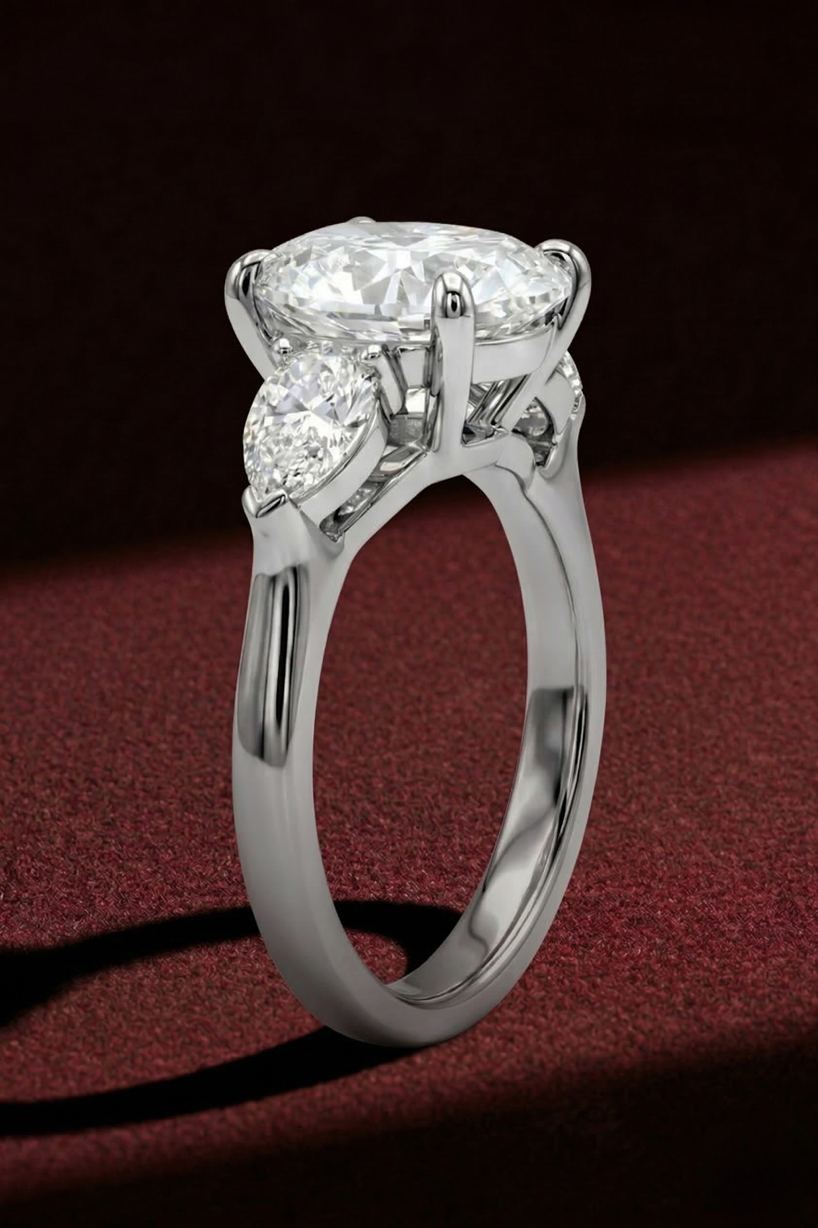 Oval Diamond Engagement Ring 2.05 Carat, Three Stone Diamond Ring, Oval Diamond Ring with Pear Side Stones, Gold Engagement Ring,Bridal Ring