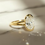 Minimal Oval Half Bezel Ring | Lab Grown Diamond | 14K Yellow Gold