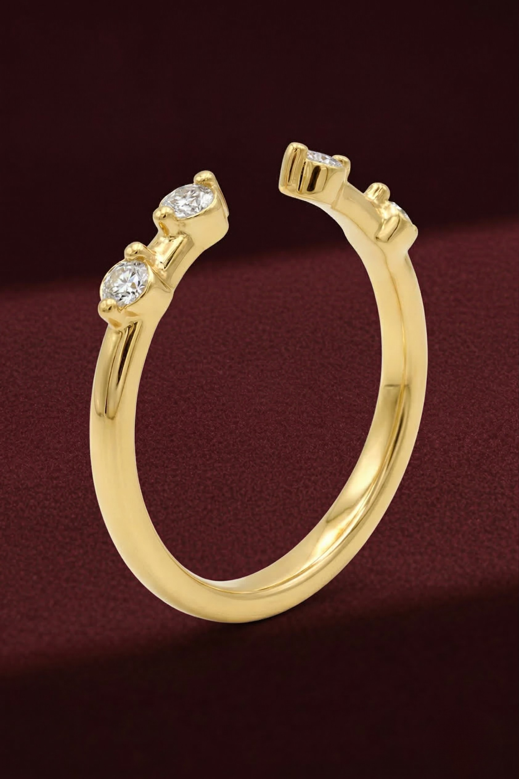 Open Cuff Diamond Band 0.18 CT, Dewdrop Diamond Ring, Minimalist Open Ring, Round Diamond Stackable Band, Dainty Gold Ring