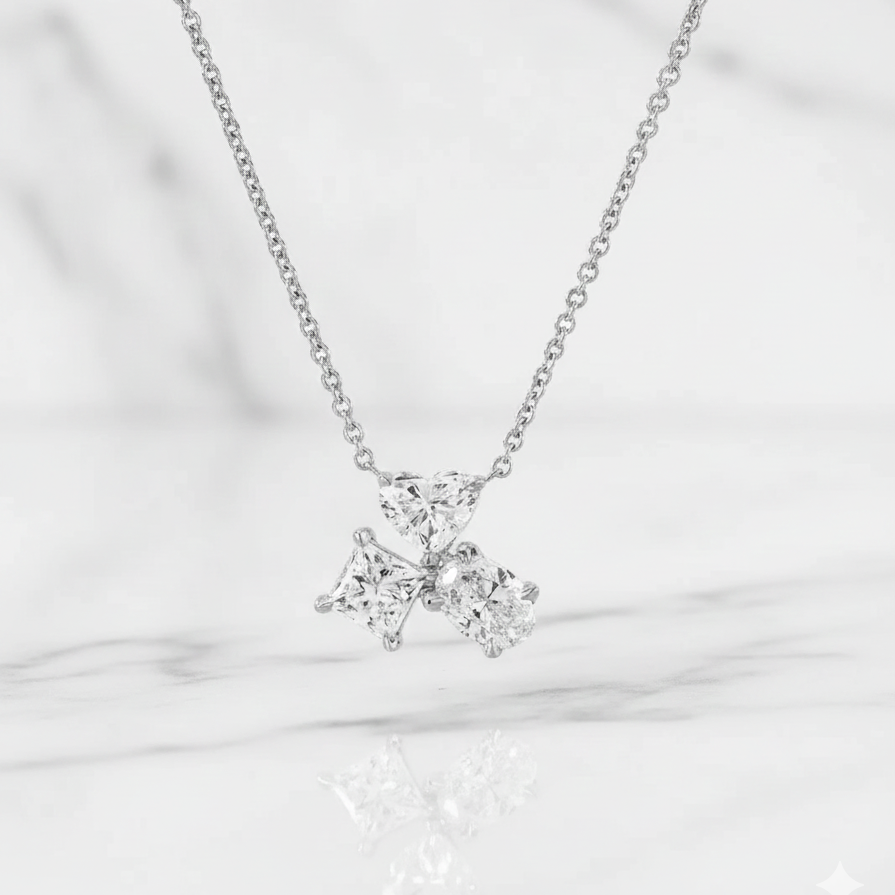 Heart Oval & Princess Multi Shape Pendant Necklace | Lab Grown Diamond | 14K Yellow Gold Minimal Design