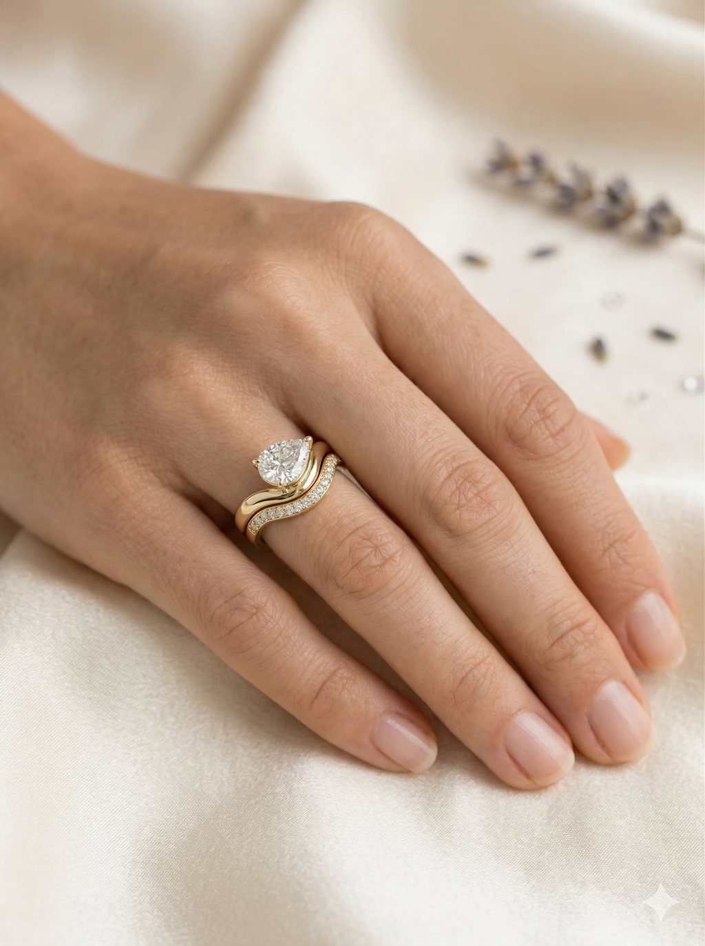 Pear Diamond Stackable Ring, Two Band Diamond Ring, Lab Grown Diamond Engagement Ring, Pave Diamond Band Ring, Minimal Gold Ring