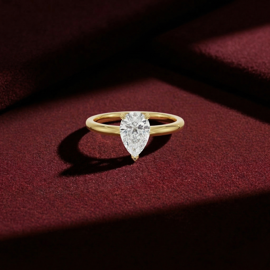 Pear Cut Lab Grown Diamond Solitaire Engagement Ring in Solid 14K Gold