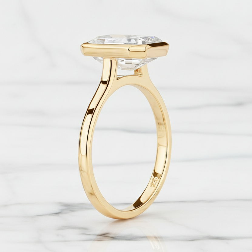 Emerald Cut Solitaire Ring Bezel Setting | Lab Grown Diamond | 14K Yellow Gold