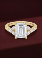 Emerald Diamond Engagement Ring 2.05 Carat, Emerald Cut Diamond Ring with Pear Side Diamonds, Gold Engagement Ring, Lab Diamond Ring