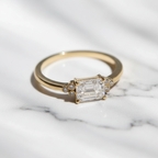 Minimalist Emerald Cut Ring with Side Stone Accents | Lab Grown Diamond | 14K Yellow Gold