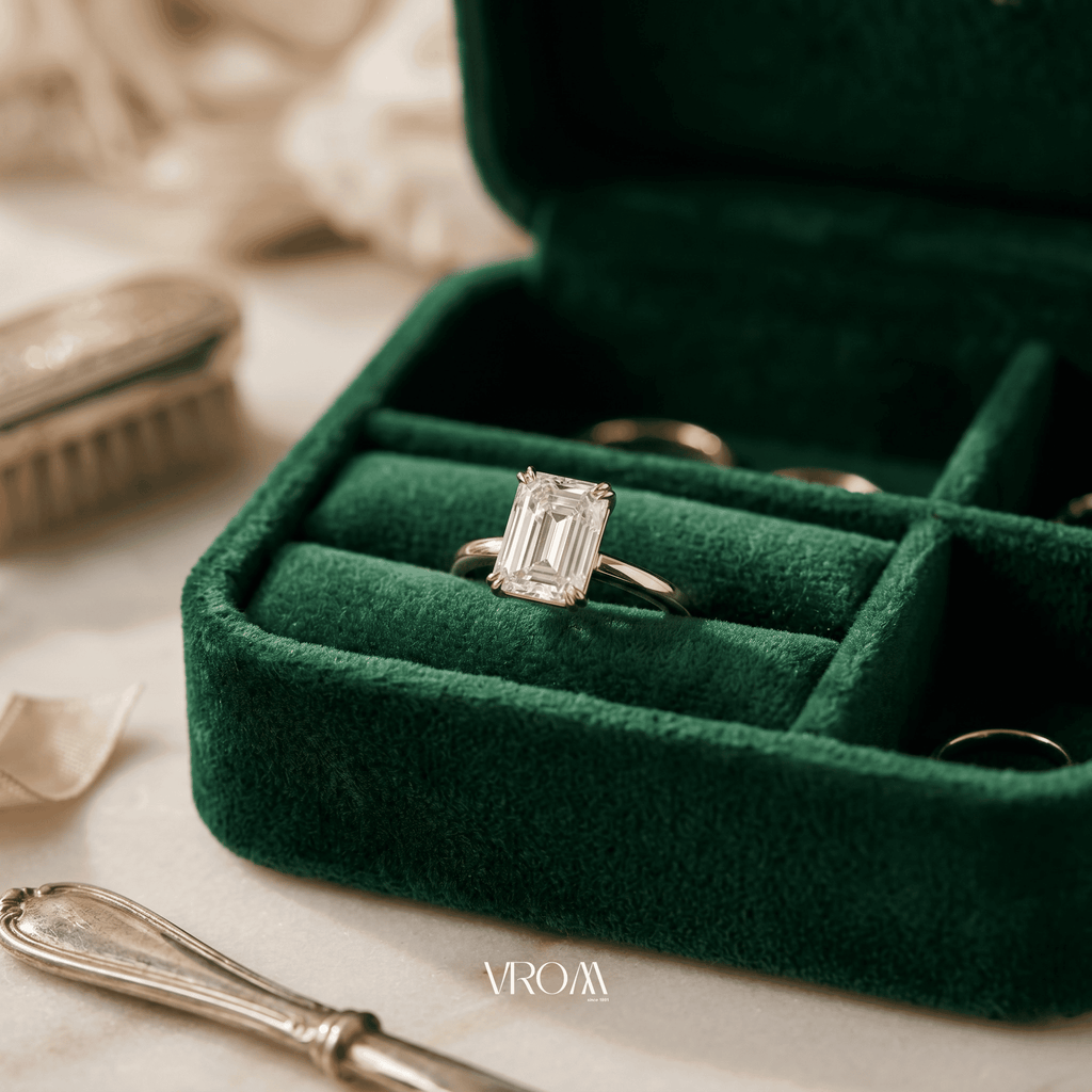 Emerald Cut Lab Grown Diamond Solitaire Engagement Ring in Solid 14K Gold