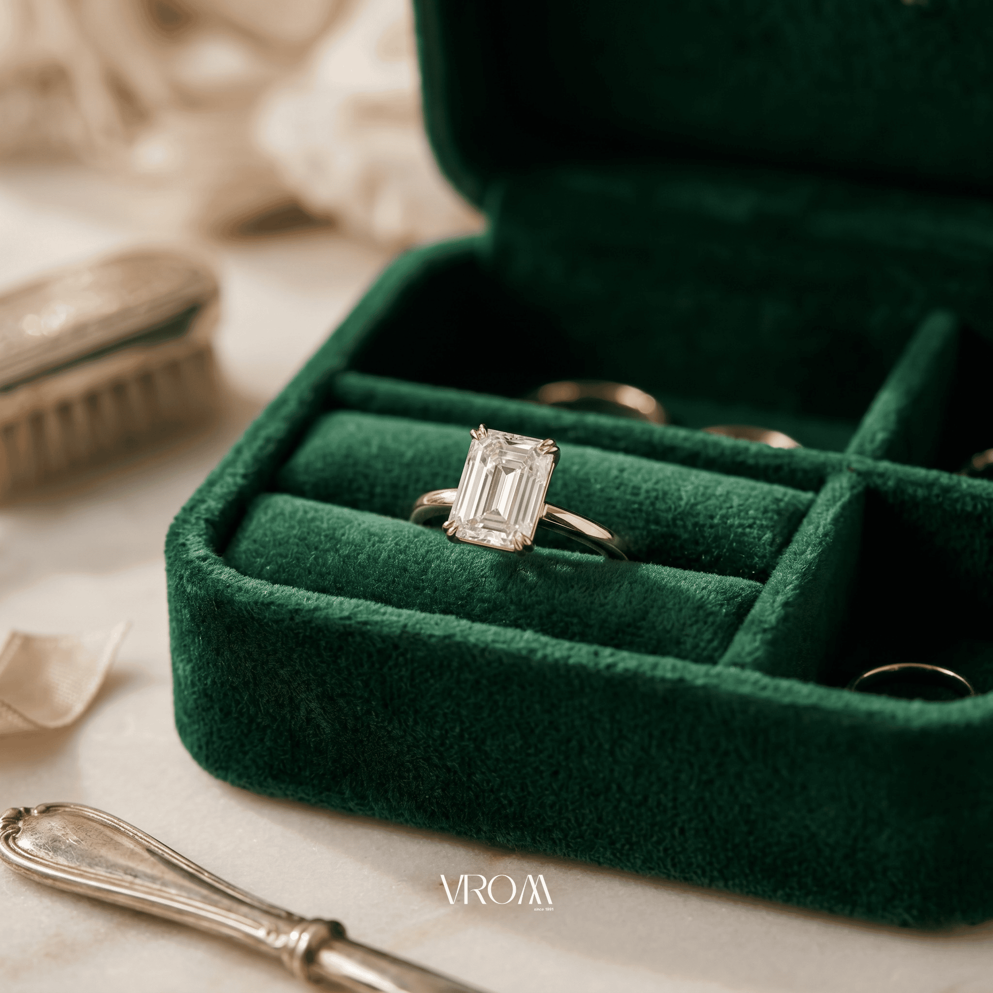 Emerald Cut Lab Grown Diamond Solitaire Engagement Ring in Solid 14K Gold