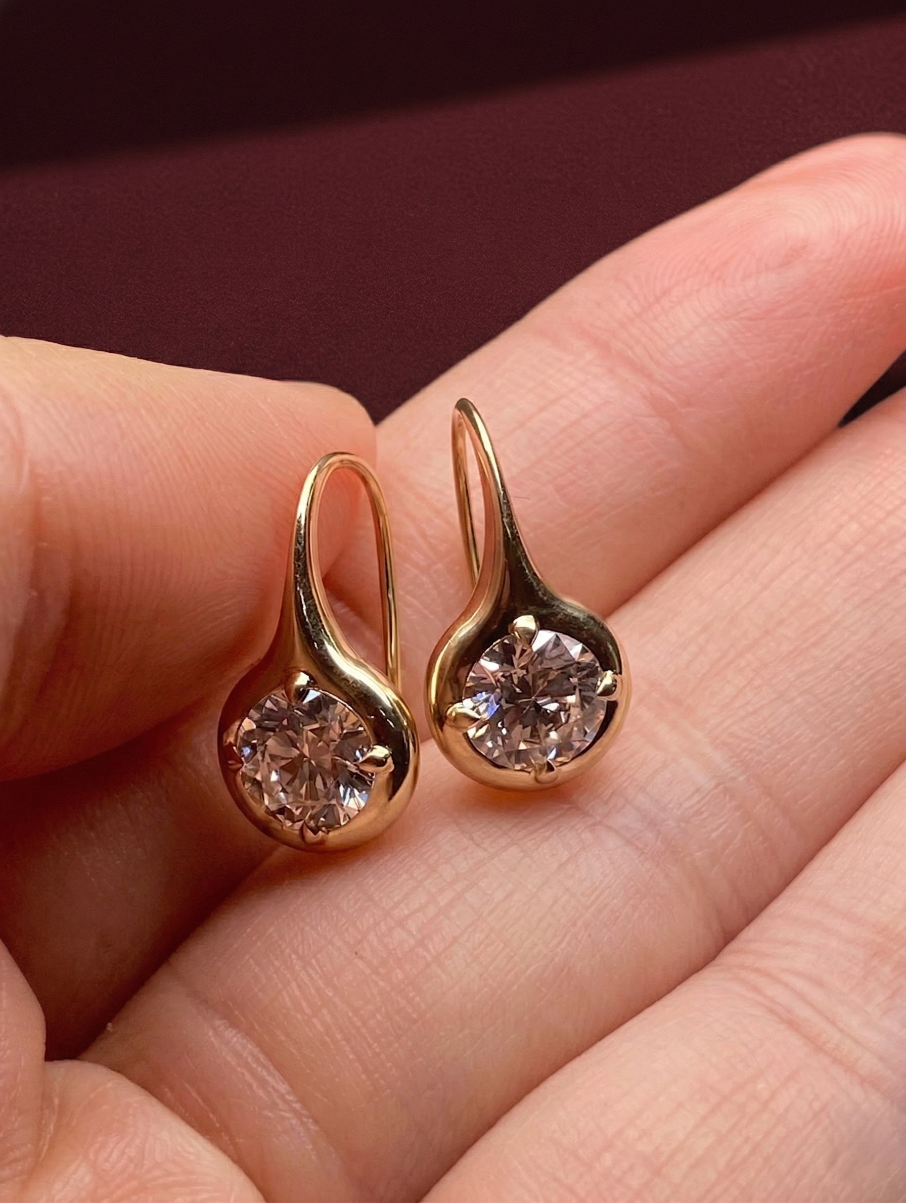 Round Lab Grown Diamond Threader Earrings, Minimalist Diamond Drop Earrings, 14K Yellow Gold, Modern Diamond Earrings, Gift for Her