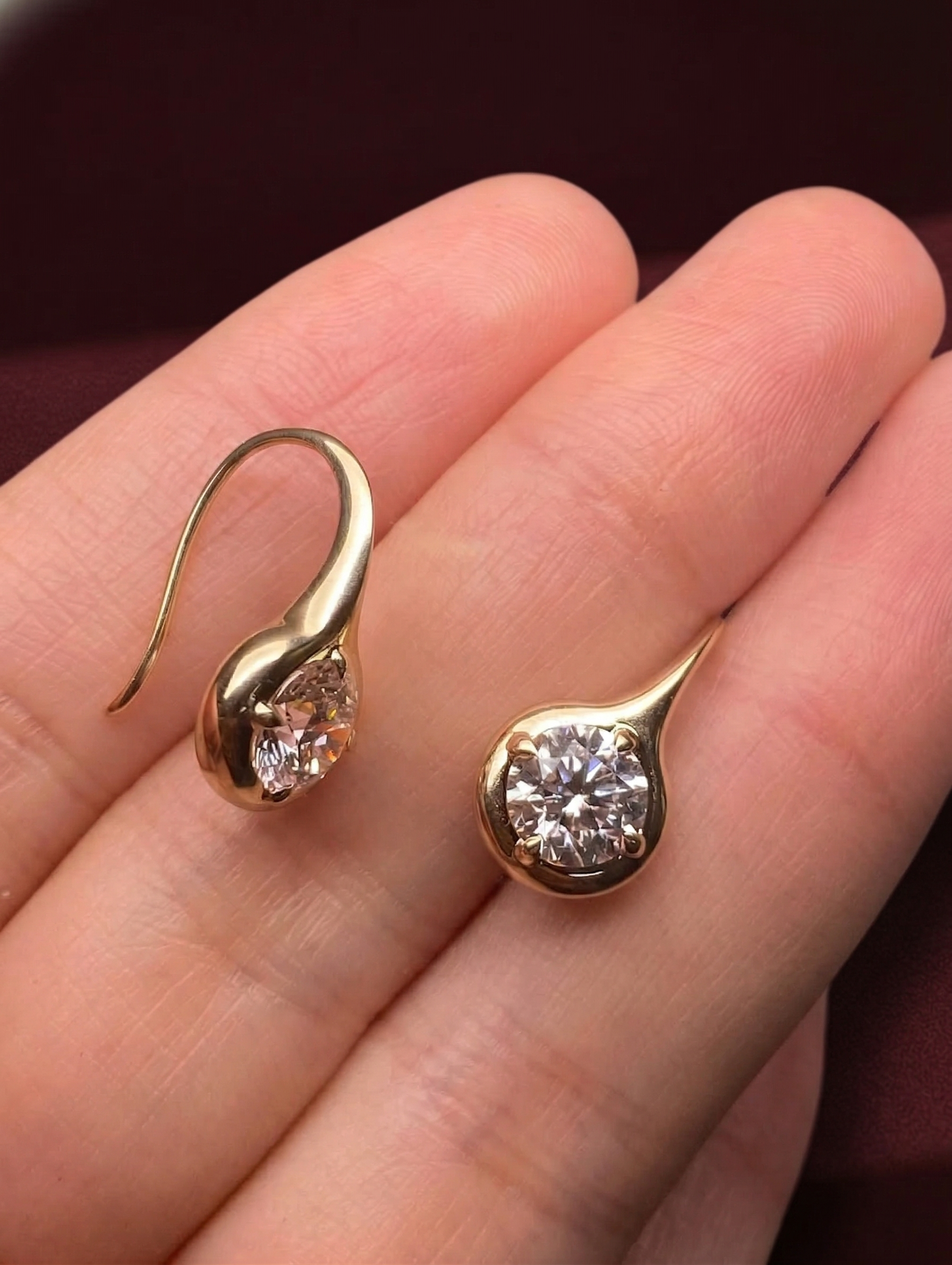 Round Lab Grown Diamond Threader Earrings, Minimalist Diamond Drop Earrings, 14K Yellow Gold, Modern Diamond Earrings, Gift for Her