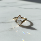 Modern Marquise Cut Bezel Bypass Ring | Lab Grown Diamond | 14K Yellow Gold