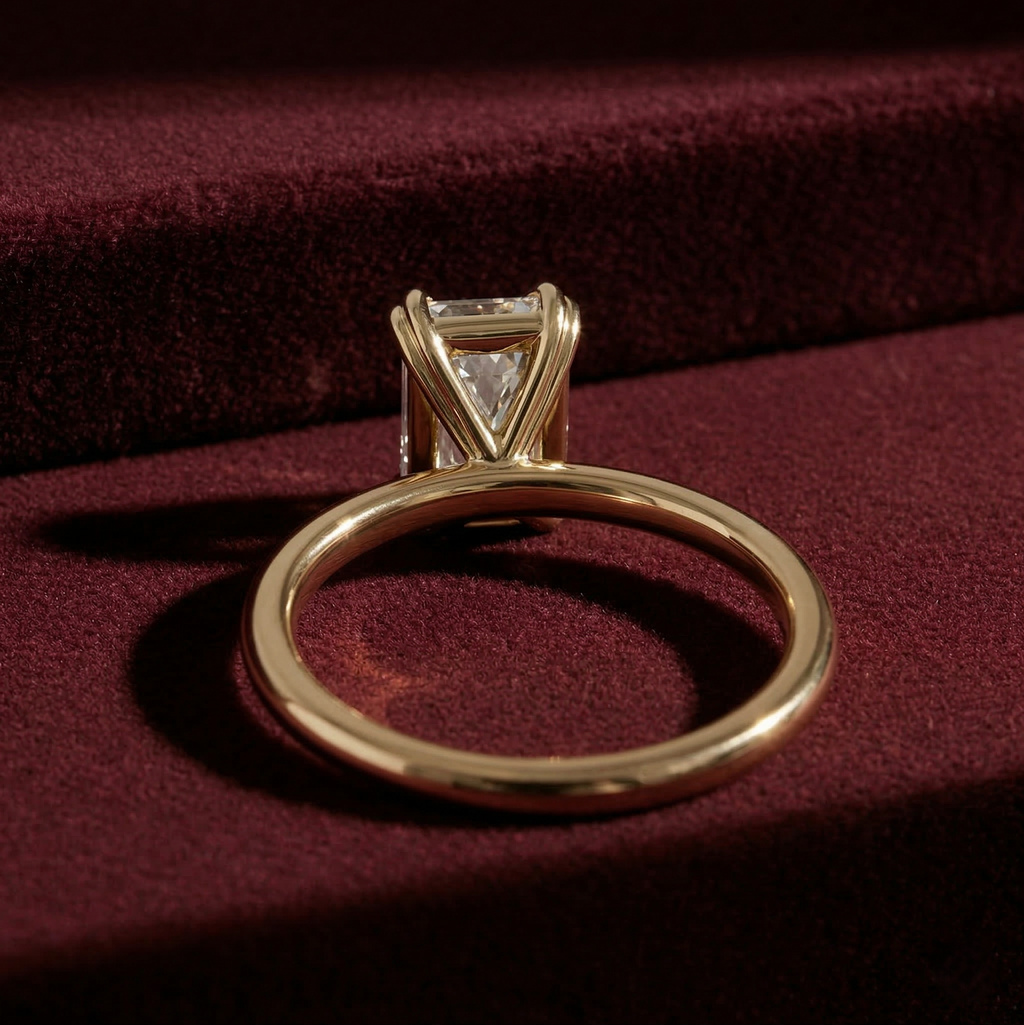 Emerald Cut Lab Grown Diamond Multi Prong Solitaire Ring in Solid 14K Gold