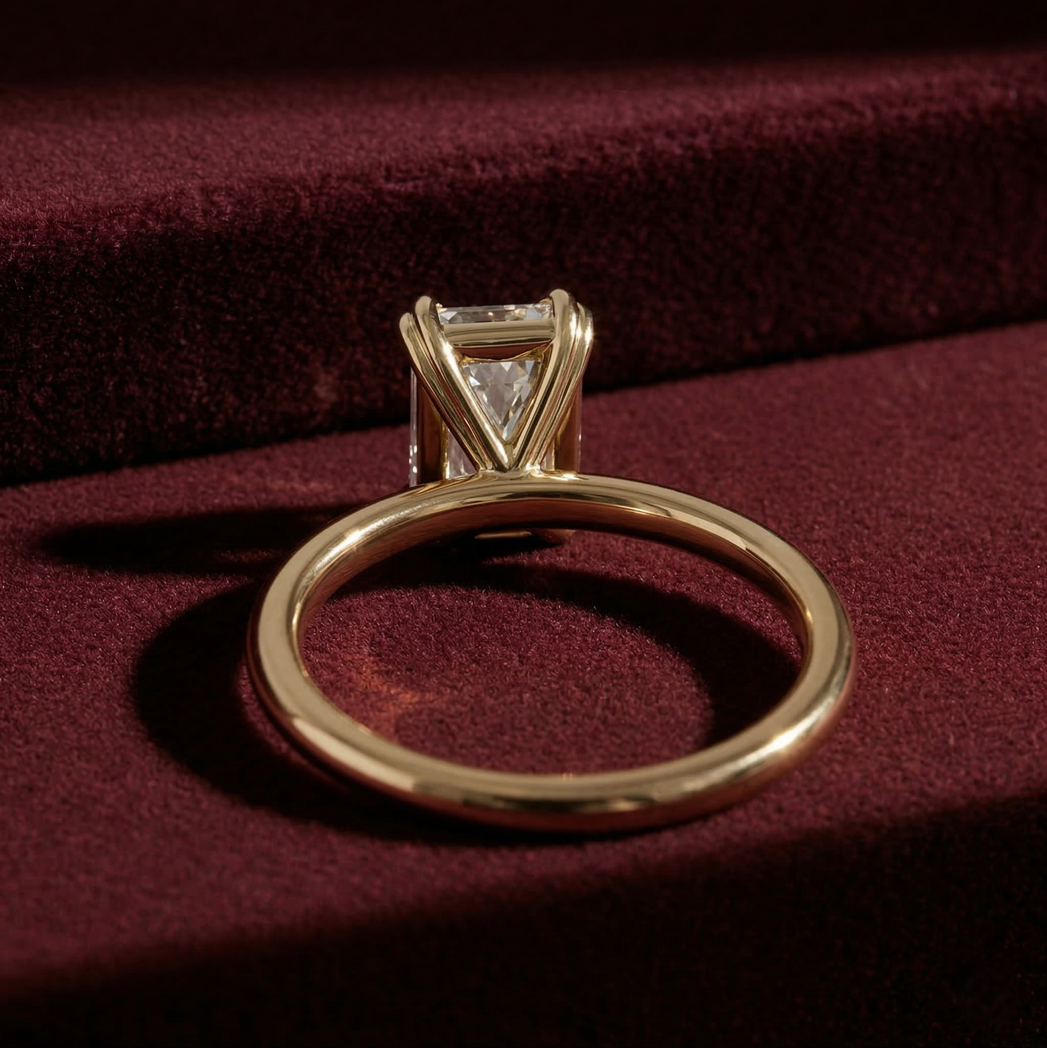 Emerald Cut Lab Grown Diamond Multi Prong Solitaire Ring in Solid 14K Gold