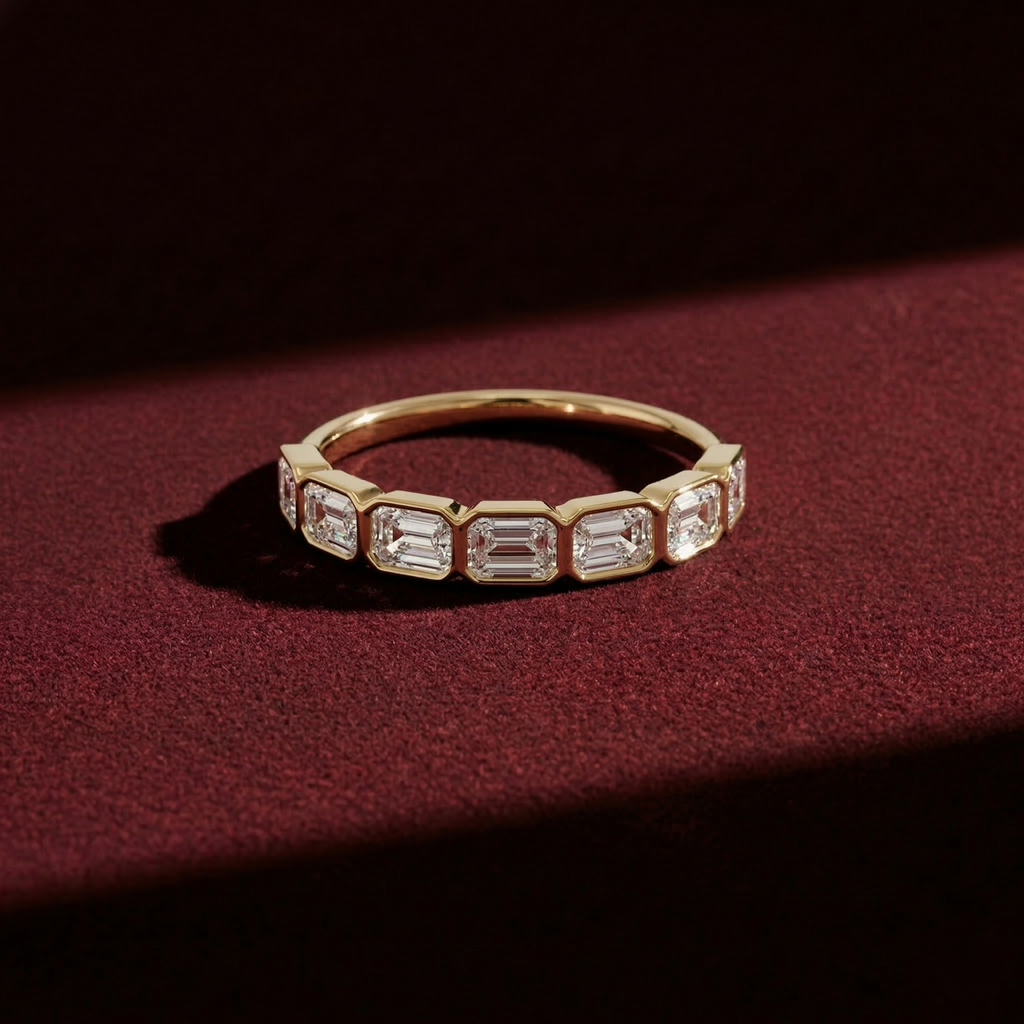 Emerald Cut Lab Grown Diamond Wedding Band: East-West Bezel Set