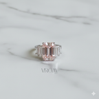 Art Deco Pink Emerald Cut Ring with Baguette Side Stones | Lab Grown Diamond | 14K Yellow Gold