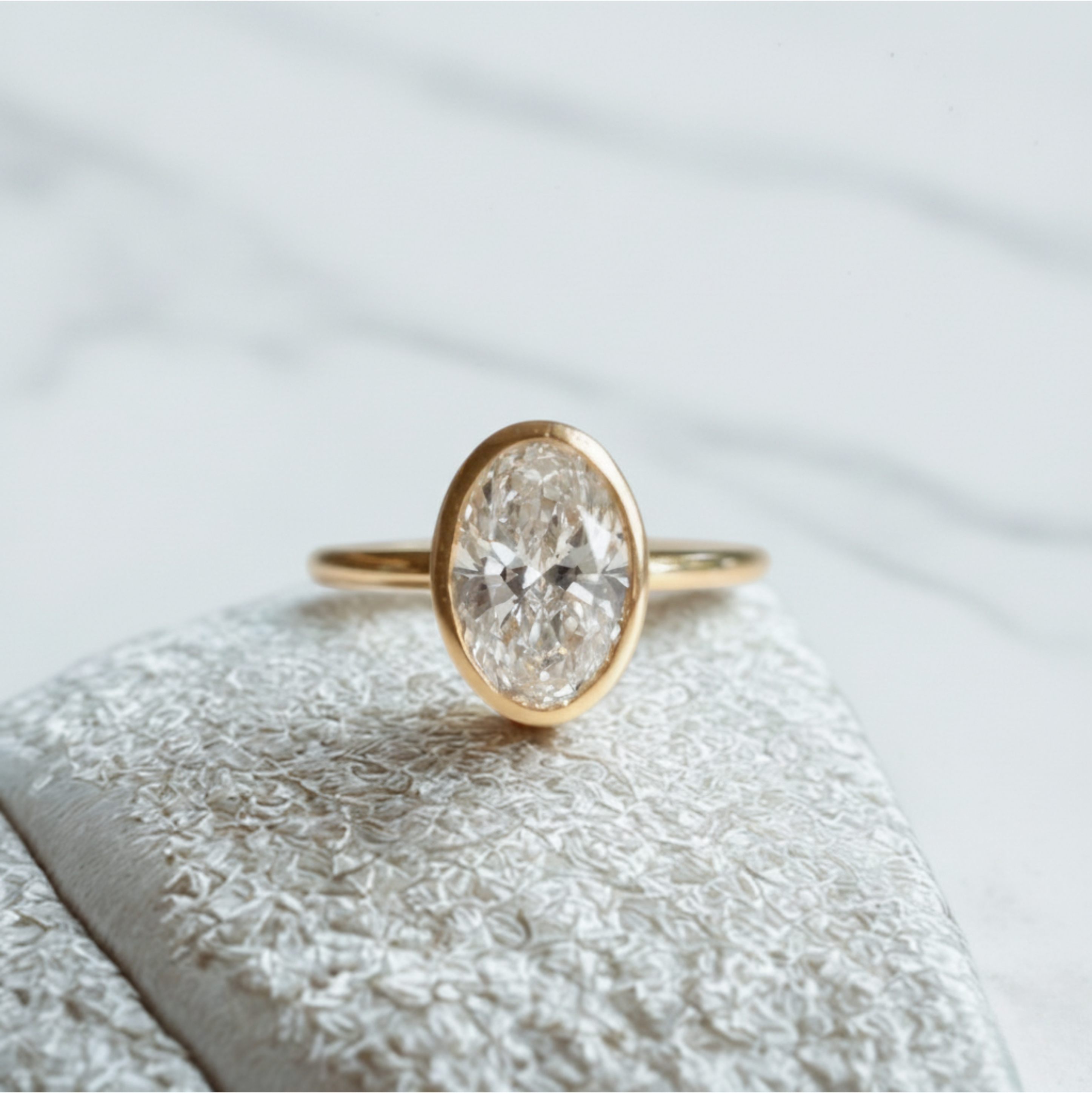 Oval Cut Bezel Set Solitaire Ring | Lab Grown Diamond | 14K Yellow Gold Modern Design