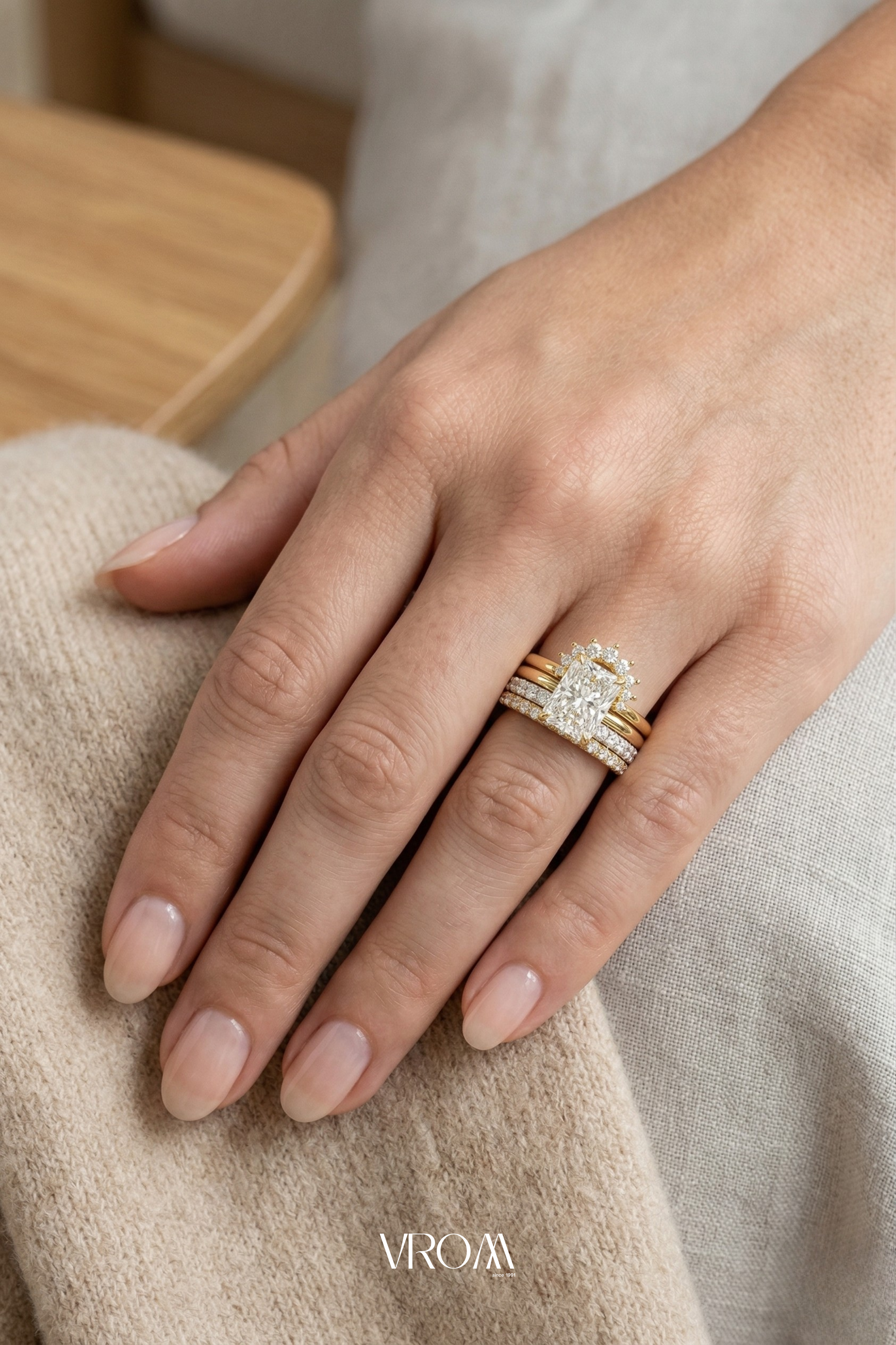 Radiant Diamond Stackable Ring, Four Band Diamond Ring, Statement Engagement Ring, Lab Grown Diamond Ring, Multi Band Bridal Ring