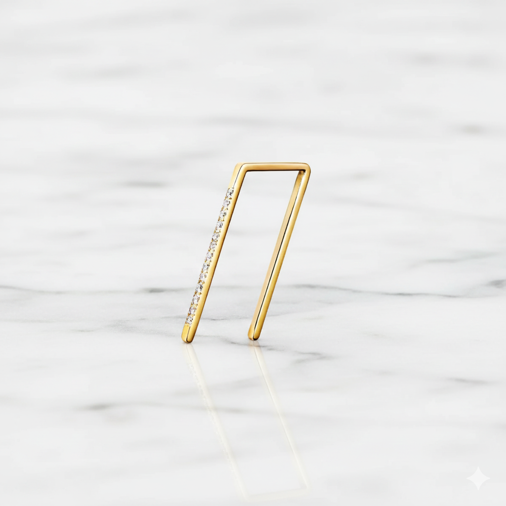 Minimal Angle Earrings Geometric Bar Style | Lab Grown Diamond | 14K Yellow Gold