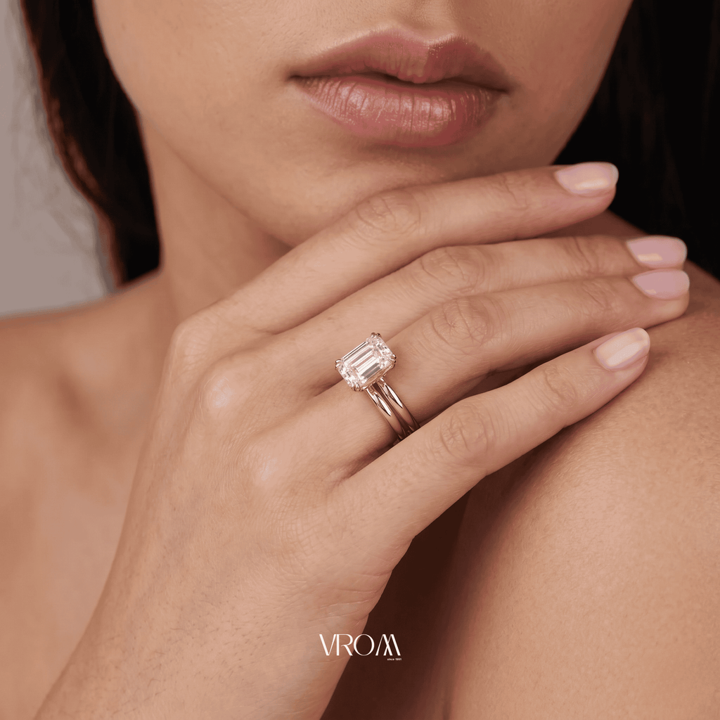 Emerald Cut Lab Grown Diamond Solitaire Engagement Ring in Solid 14K Gold
