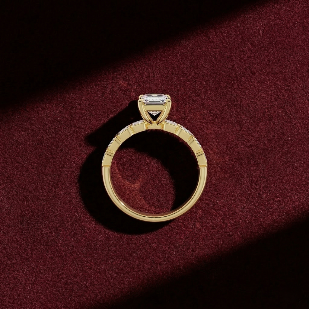 Emerald Cut Lab Grown Diamond Bridal Engagement Ring in Solid 14K Gold