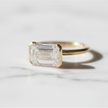 Emerald Cut East West Engagement Ring, Half Bezel Diamond Ring, Lab Grown Diamond Ring, Minimalist Engagement Ring,14K Gold Emerald Cut Ring