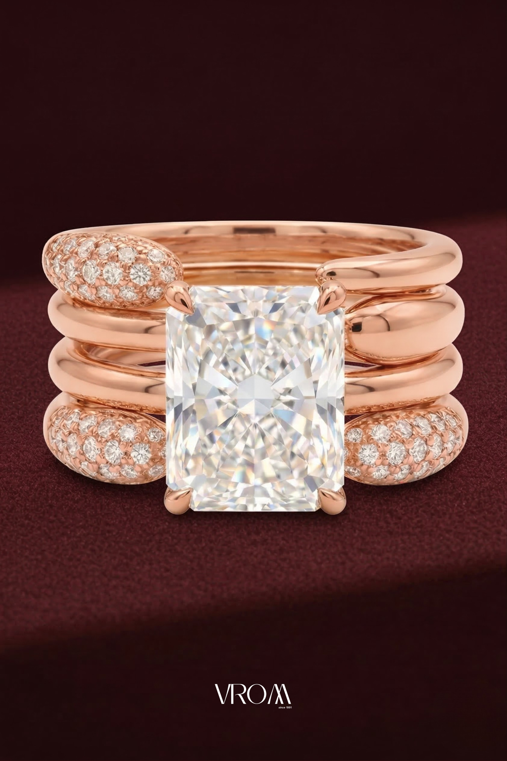 Radiant Cut Diamond Stackable Ring 2.65 CT, Multi Band Diamond Ring, 4 Band Stack Ring, Statement Engagement Ring, Gold Diamond Ring