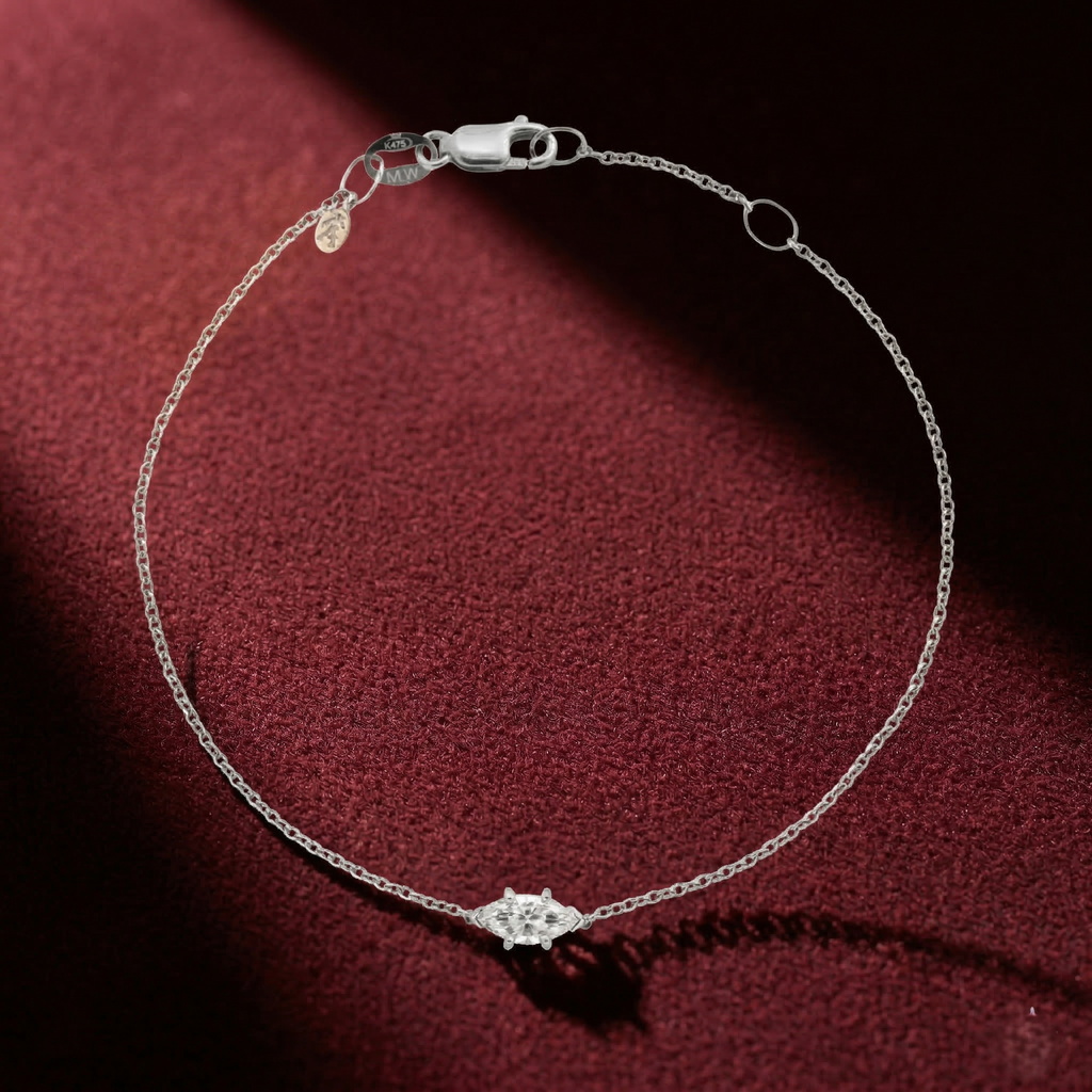 Handmade Marquise Cut Lab Grown Diamond Solitaire Bracelet in 14K Gold