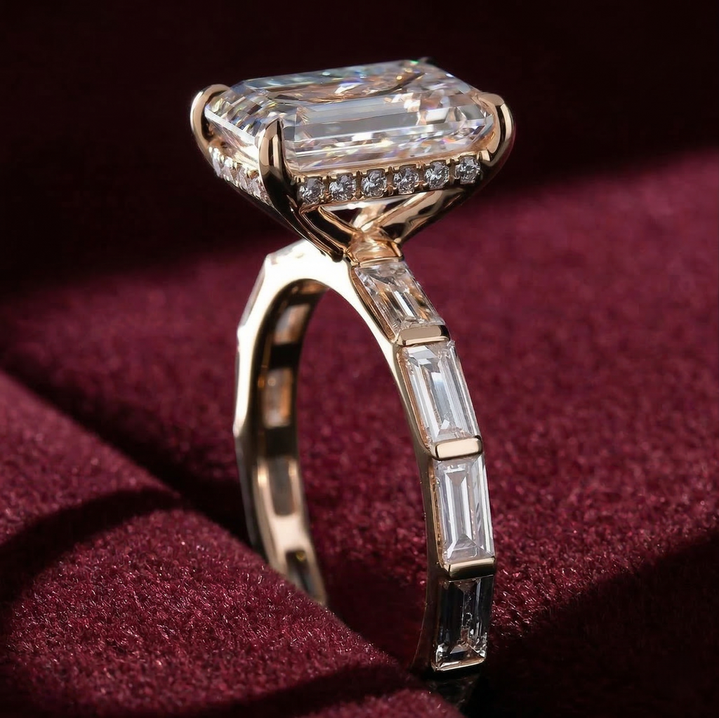 Vintage Art Deco Emerald Cut Lab Grown Diamond Ring – Solid 14K Gold
