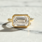 Modern East West Emerald Solitaire Engagement Ring | Lab Grown Diamond | 14K Yellow Gold