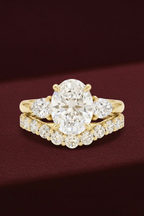 Oval Diamond Engagement Ring Set 2.05 Carat, Stackable Bridal Ring Set, Oval Ring with Pear Side Diamonds, Diamond Wedding Band Set