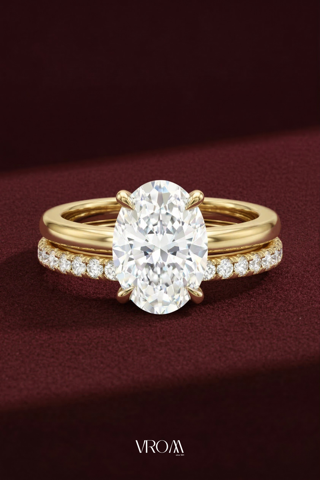 Oval Diamond Stackable Ring, Two Band Diamond Ring, Lab Grown Diamond Engagement Ring, Pave Diamond Band Ring, Minimal Gold Ring